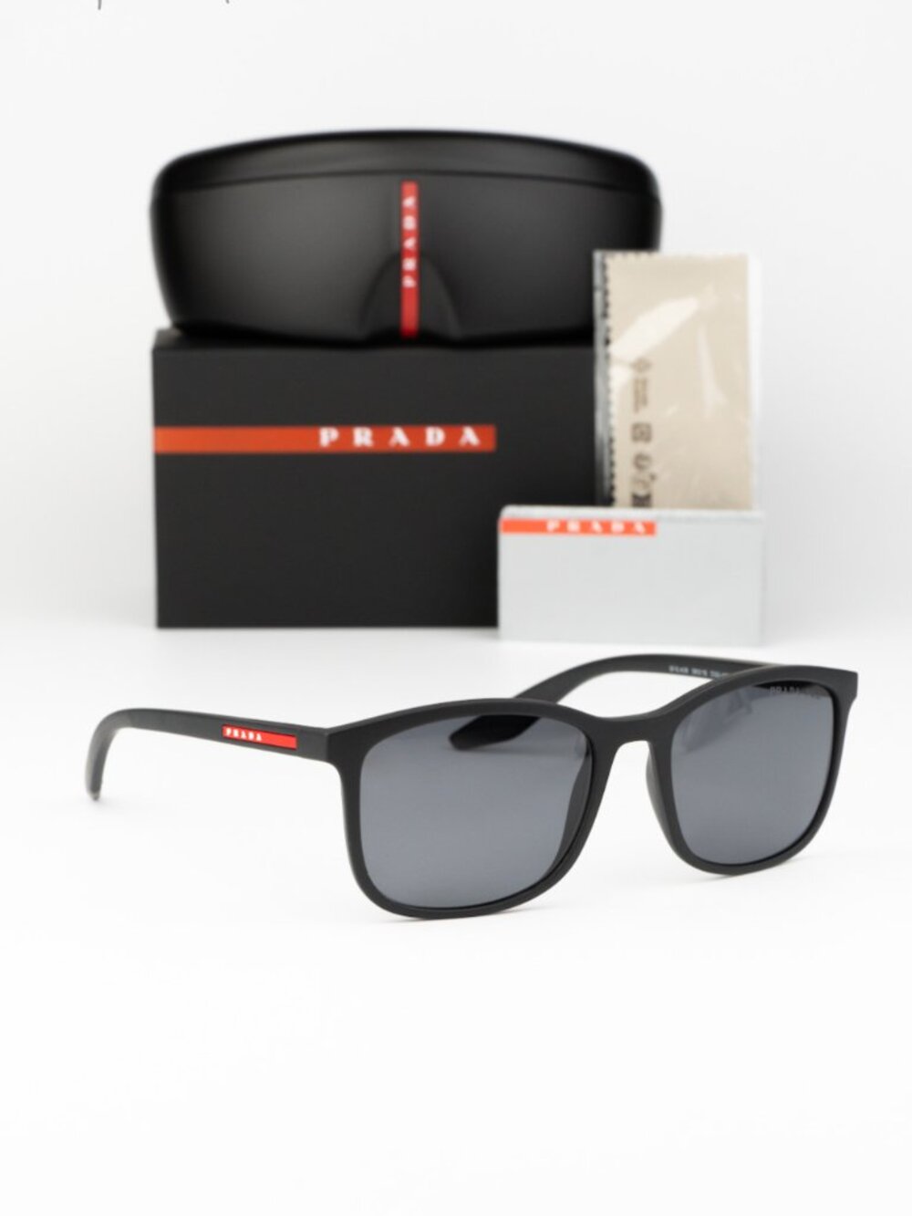 Prada Linea Rossa Women Sunglasses Black Grey Polarized Square PSA08S DG002G NEW